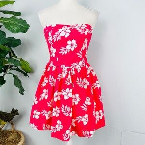 NWT HOLLISTER Hot Pink Orchid Floral Strapless Princess Mini Summer Beach Dress